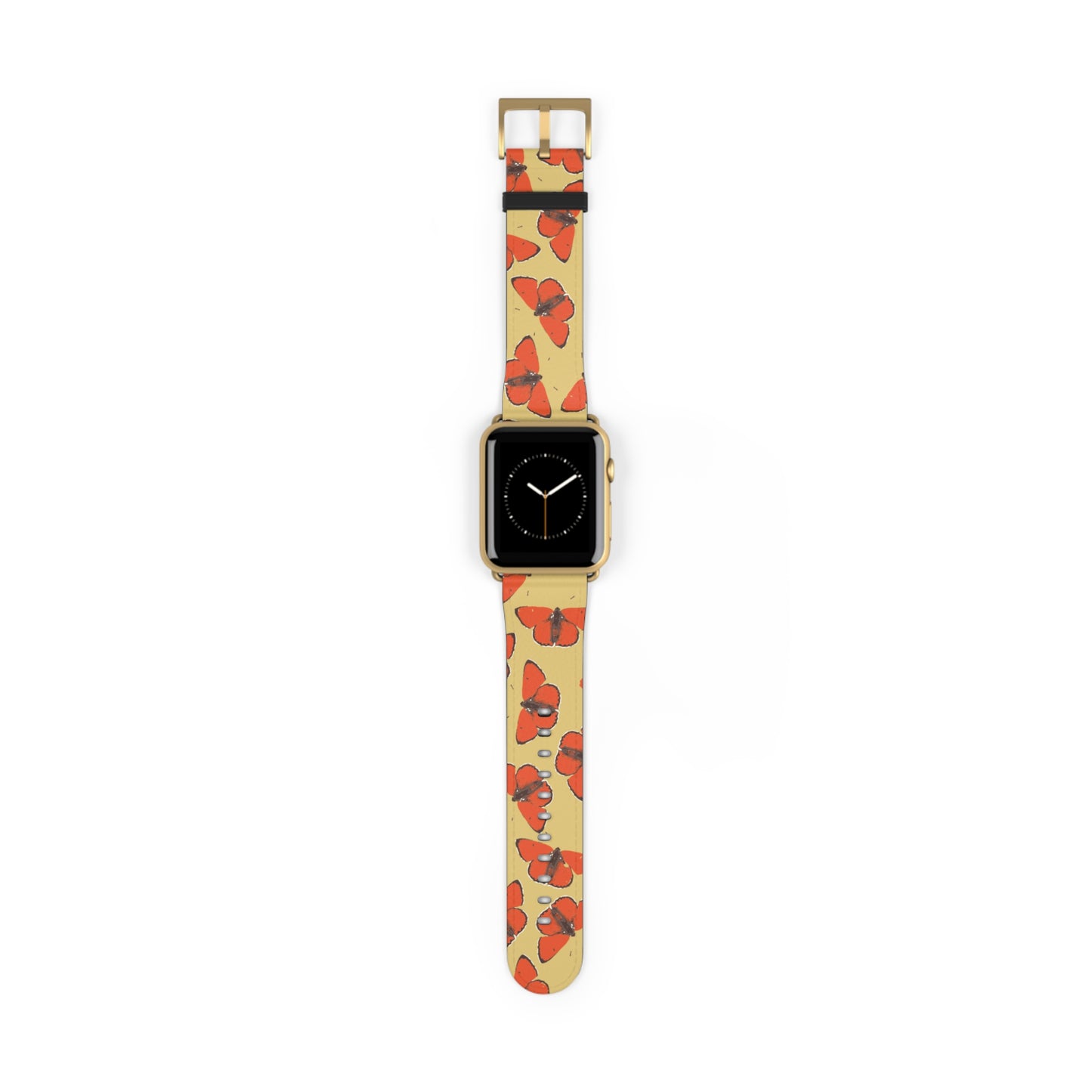 Red Butterfly Watch Band for Apple Watch, colorful accessory with faux-leather strap, perfect gift for her