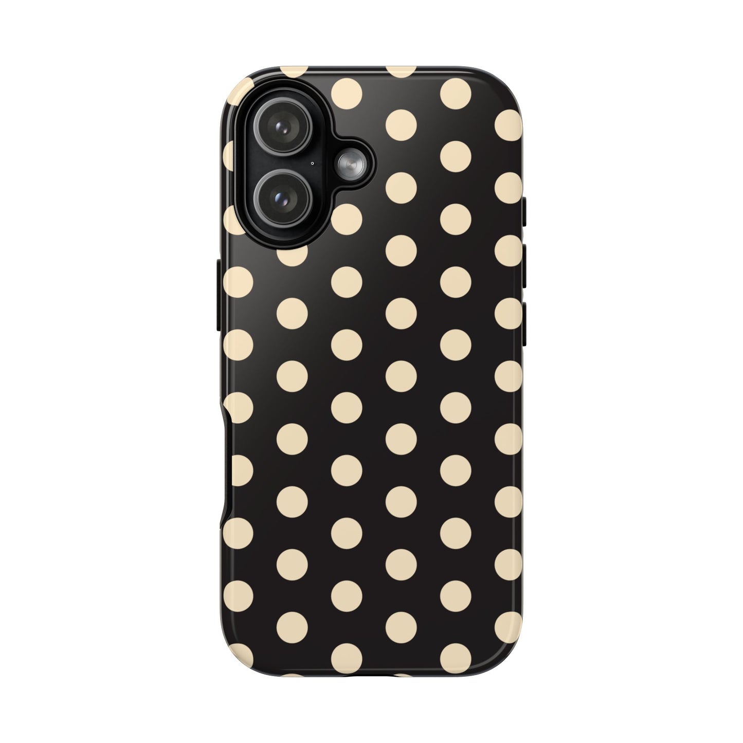 Polka Dot Tough Phone Case — Black with Cream Dots, Protective Slim Phone Cover