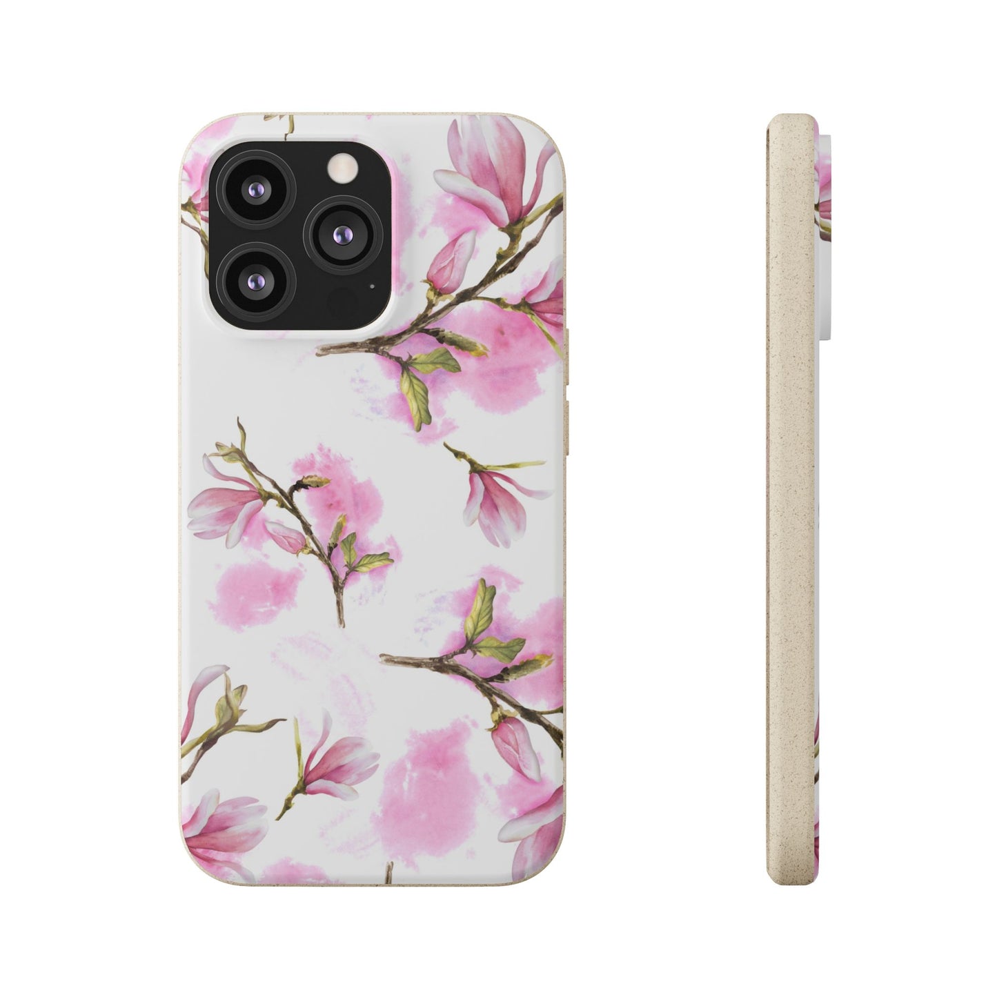 Biodegradable Phone Case — Pink Magnolia Floral Eco Phone Cover for Apple iPhone and Samsung Galaxy.