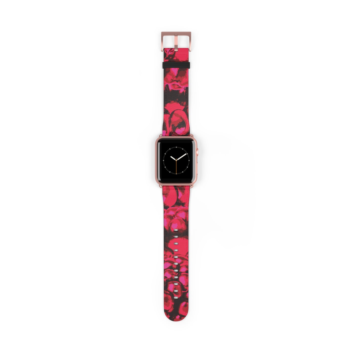 Apple Watch band in pink blackberries pattern, stylish faux-leather accessory, perfect gift for her, stainless steel buckle