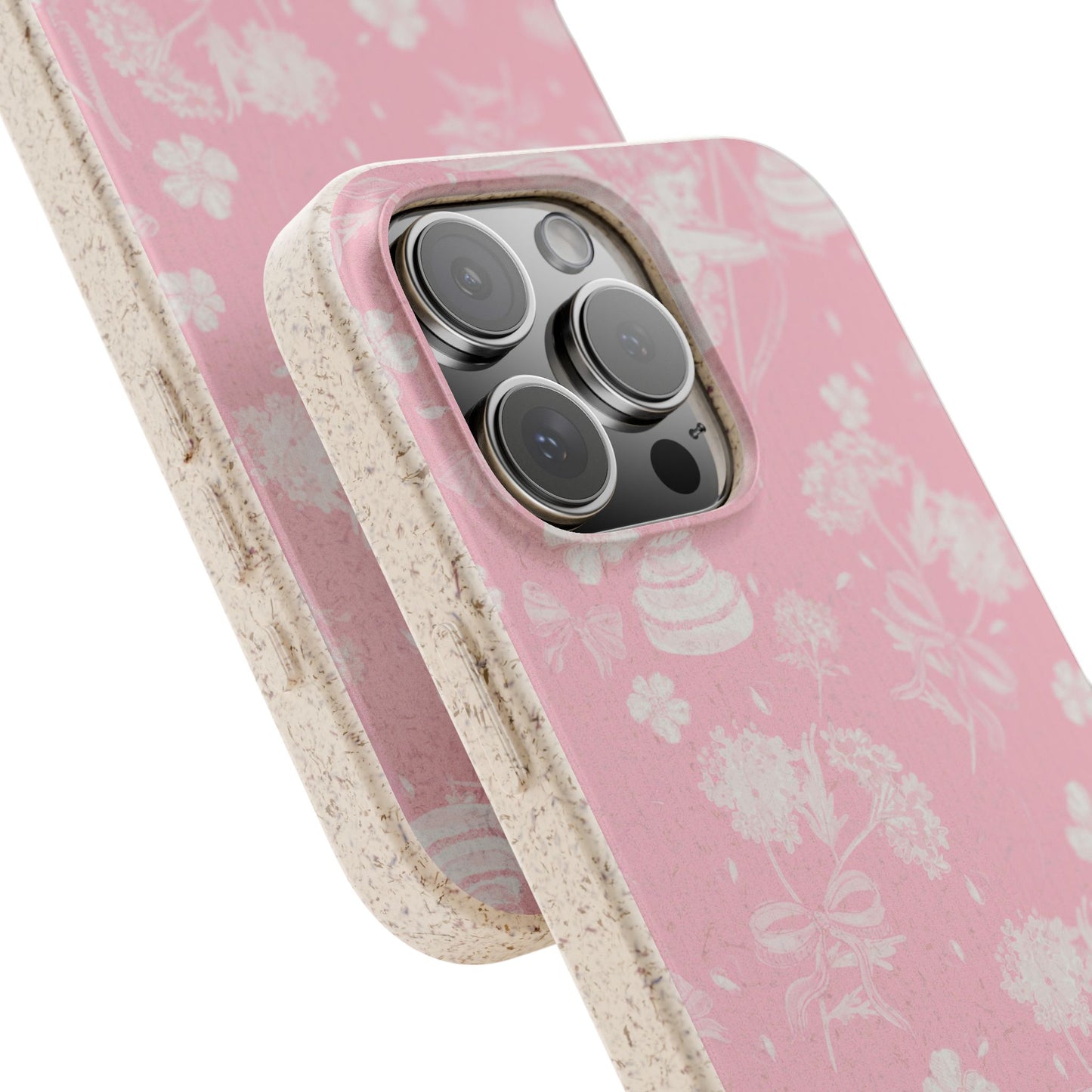 Pink Floral Cherub Biodegradable Phone Case for Apple iPhone and Samsung Galaxy.