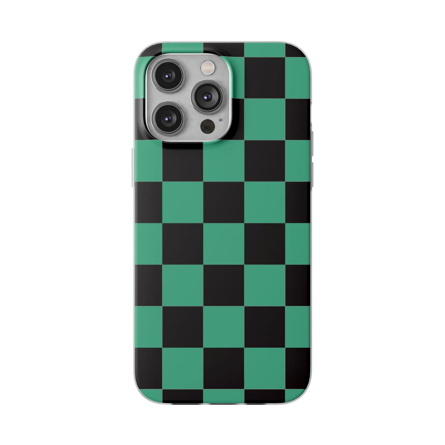 Tanjiro Checkerboard Green and Black Flexi Phone Case for Apple iPhone and Samsung Galaxy.