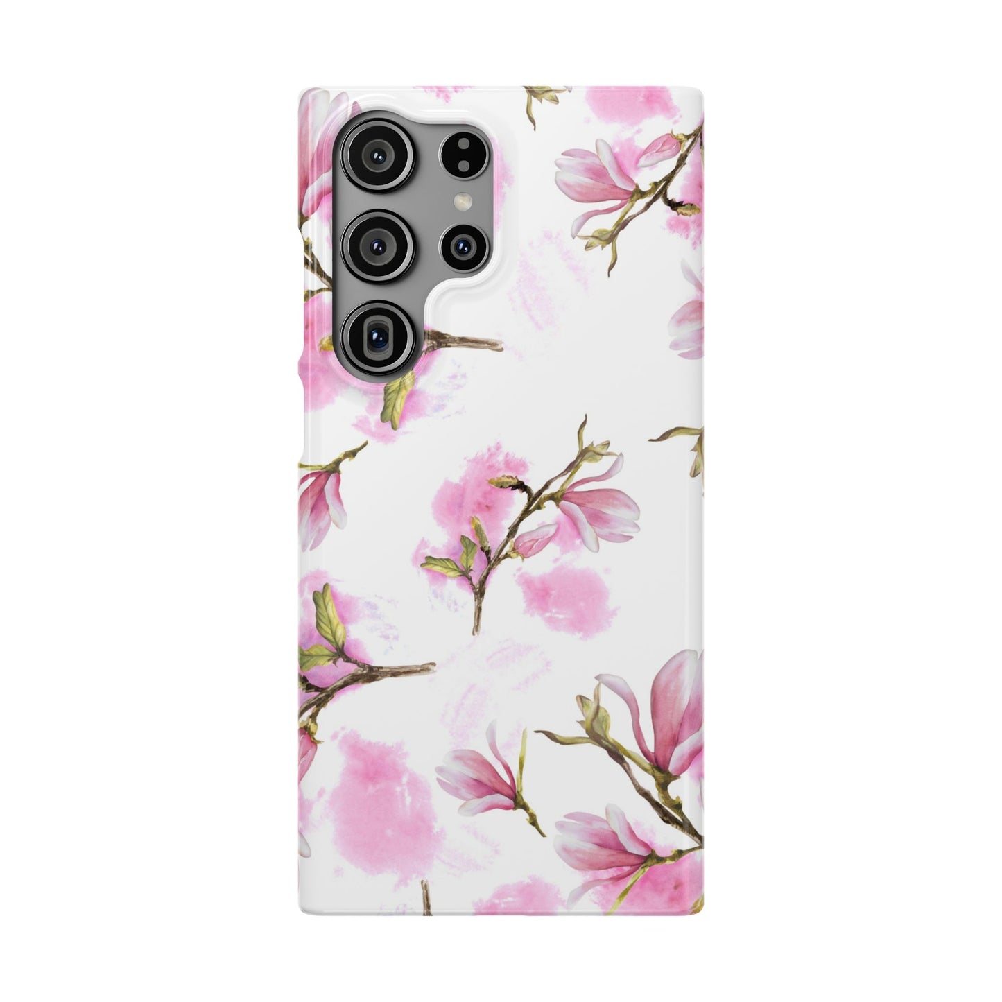 Floral Magnolia Slim Phone Case – Pink Watercolor Snap Case for Apple iPhone and Samsung Galaxy.