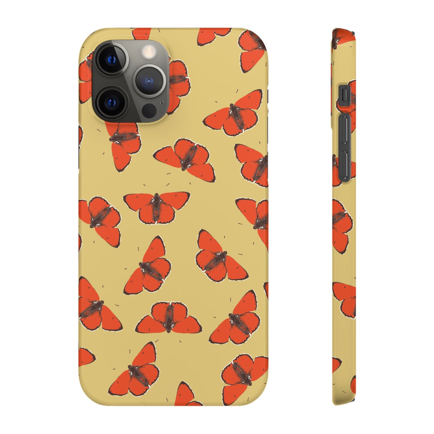 Butterfly Snap Phone Case — Red Moth Pattern on Mustard Background