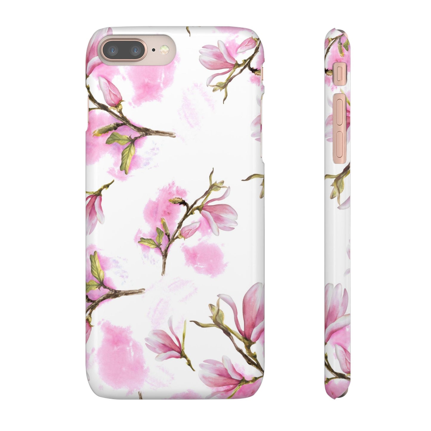 Floral Magnolia Slim Phone Case – Pink Watercolor Snap Case for Apple iPhone and Samsung Galaxy.