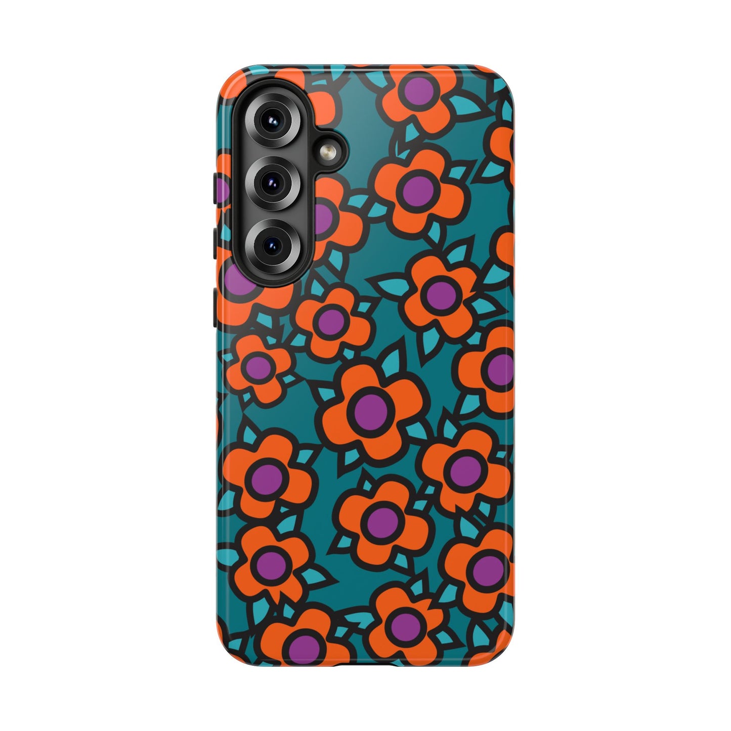 Floral Pop Tough Phone Case — Retro Orange & Teal Flower Pattern