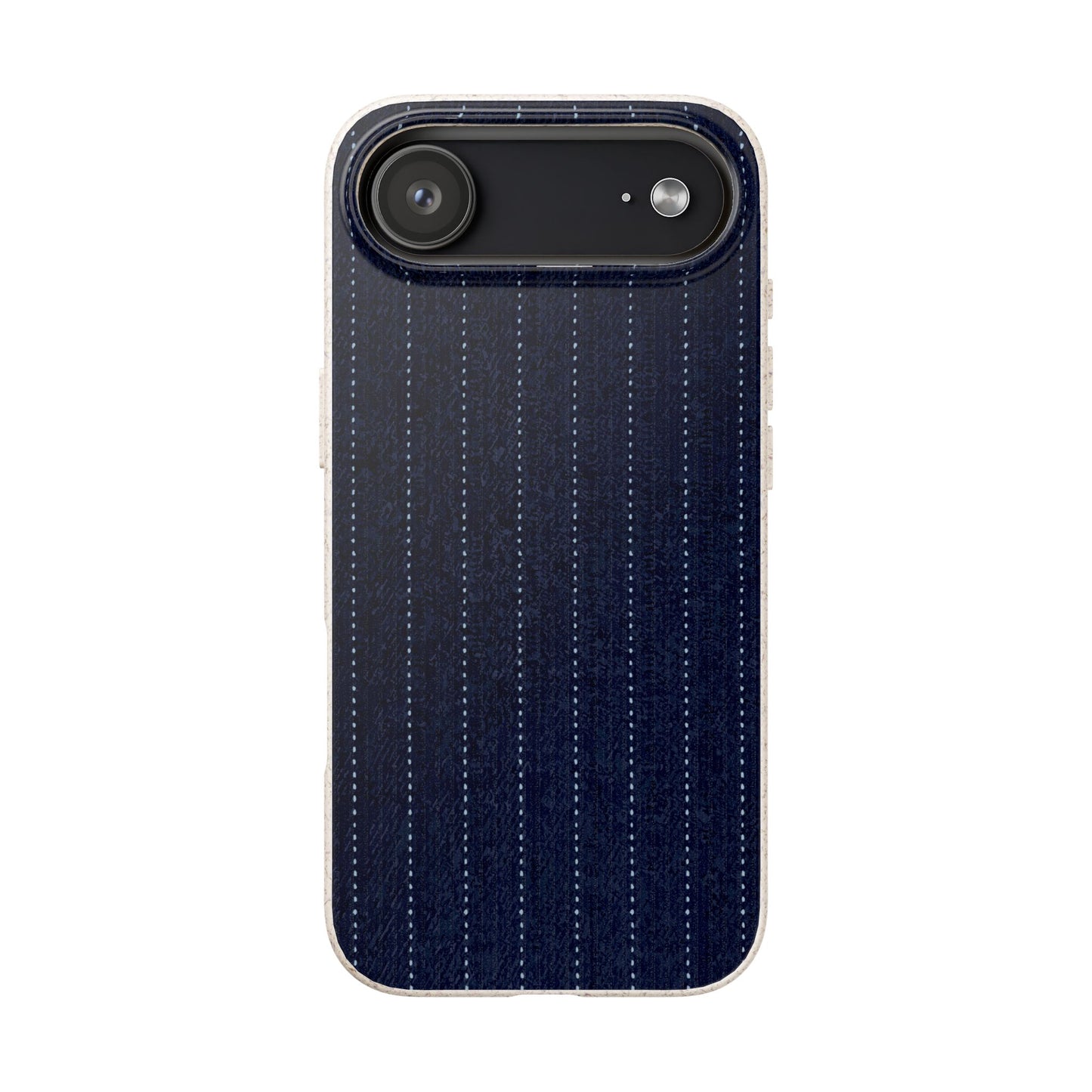 Biodegradable Pinstripe Phone Case — Eco-Friendly Navy Fabric Phone Cover for Apple iPhone and Samsung Galaxy.