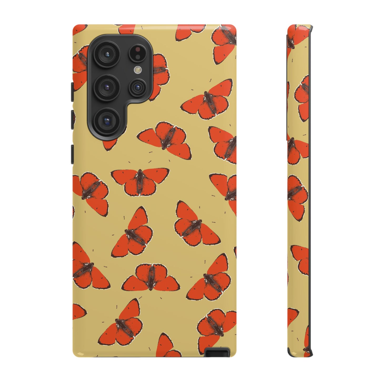 Red Butterfly Pattern Tough Phone Case — Retro Butterflies on Yellow