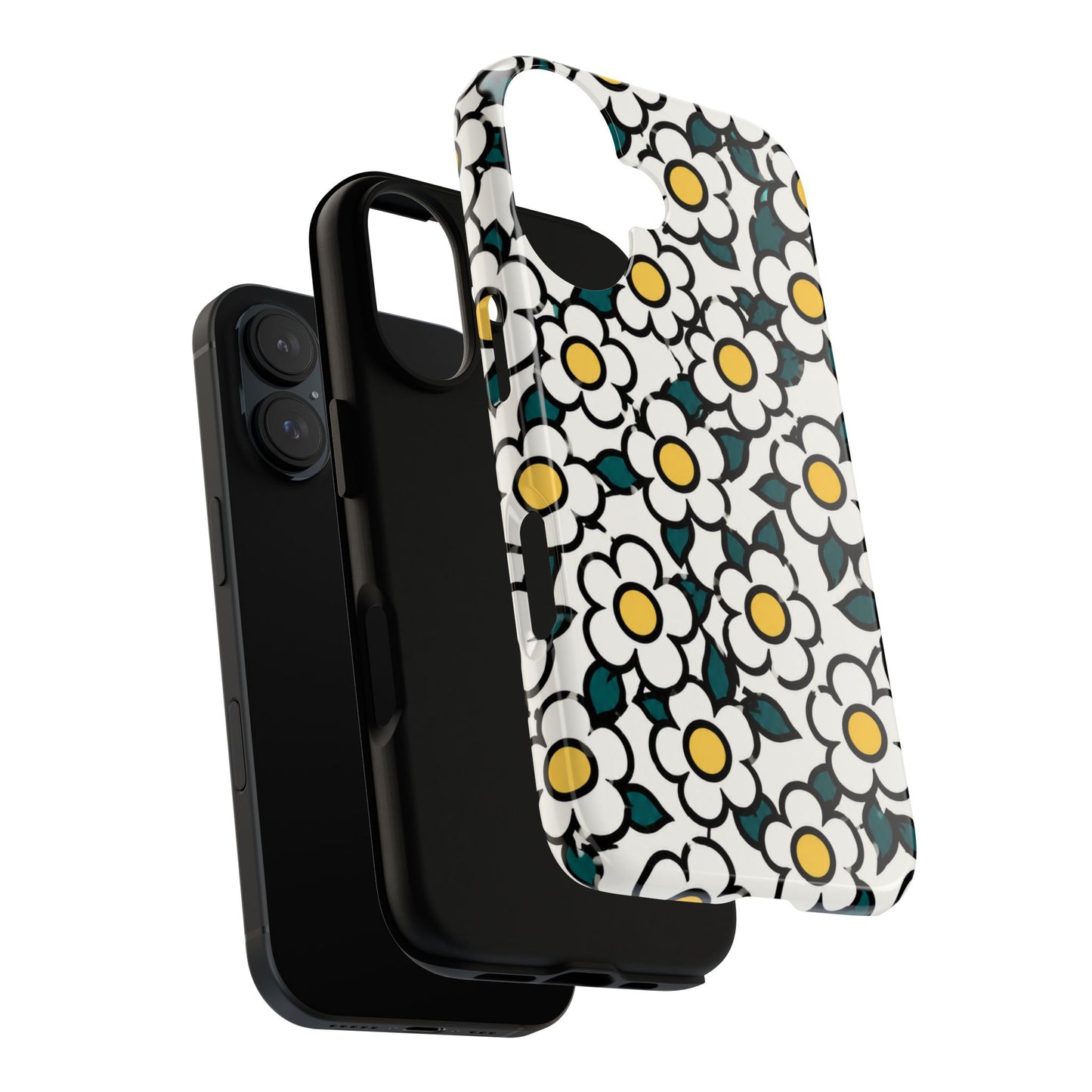 Floral Daisy Tough Phone Case — Retro White & Yellow Protective Cover