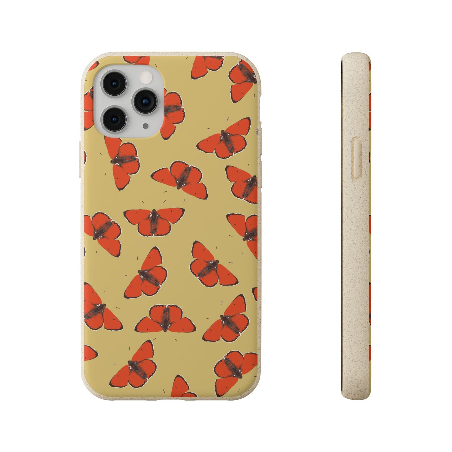 Biodegradable Retro Red Butterfly Pattern Phone Case for Apple iPhone and Samsung Galaxy.