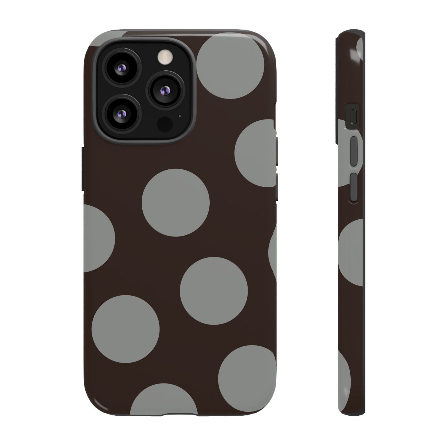Polka Dot Tough Phone Case – Brown & Gray Retro Dot Protective Cover