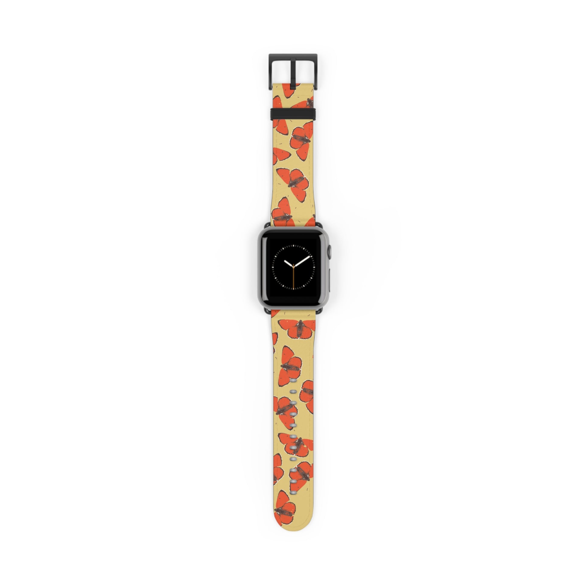 Red Butterfly Watch Band for Apple Watch, colorful accessory with faux-leather strap, perfect gift for her