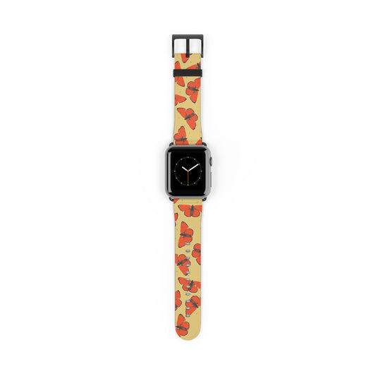 Red Butterfly Watch Band for Apple Watch, colorful accessory with faux-leather strap, perfect gift for her