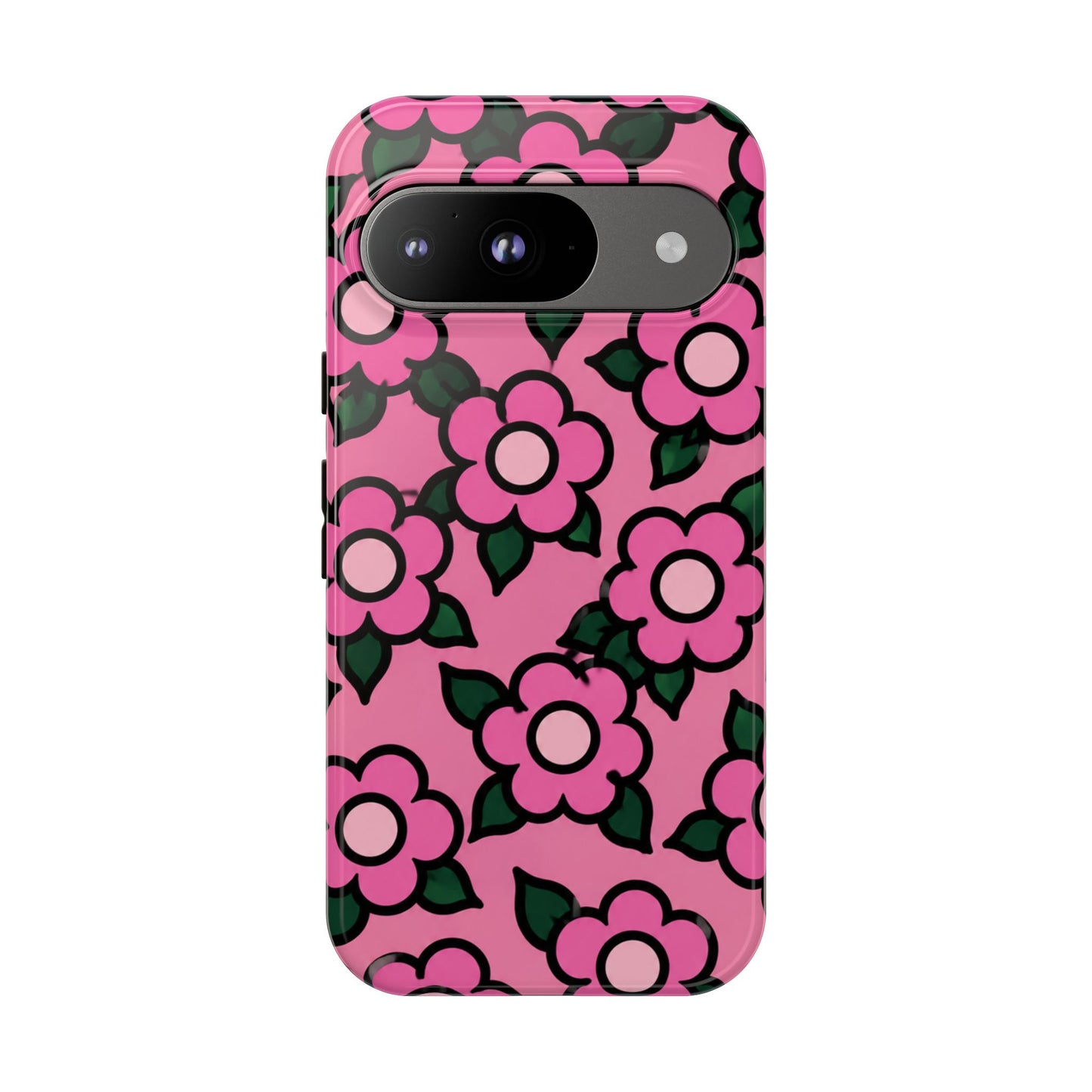 Pink Floral Tough Phone Case — Cute Retro Flower Protective Cover