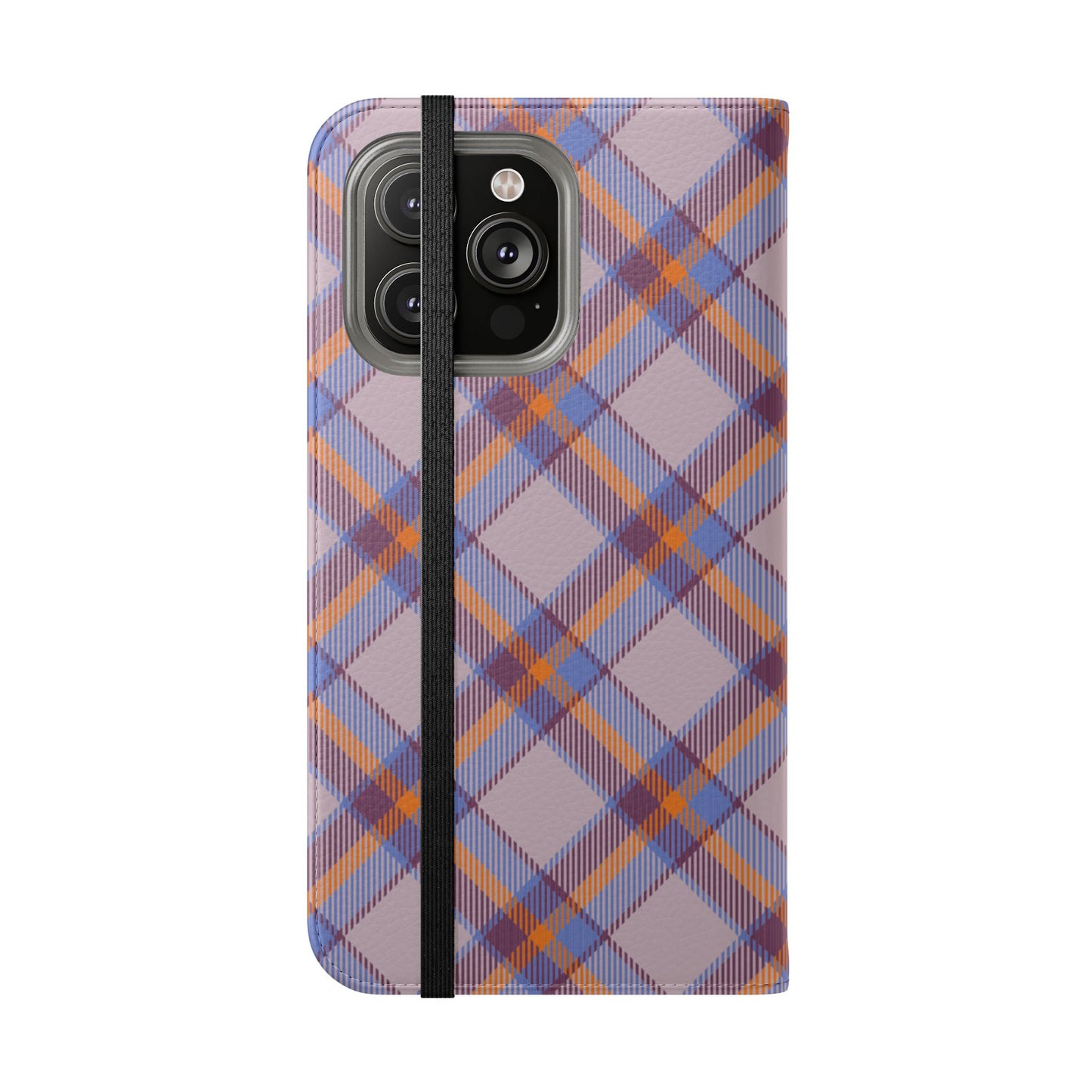 Tartan Flip Phone Case — purple & Orange Plaid Wallet Cover
