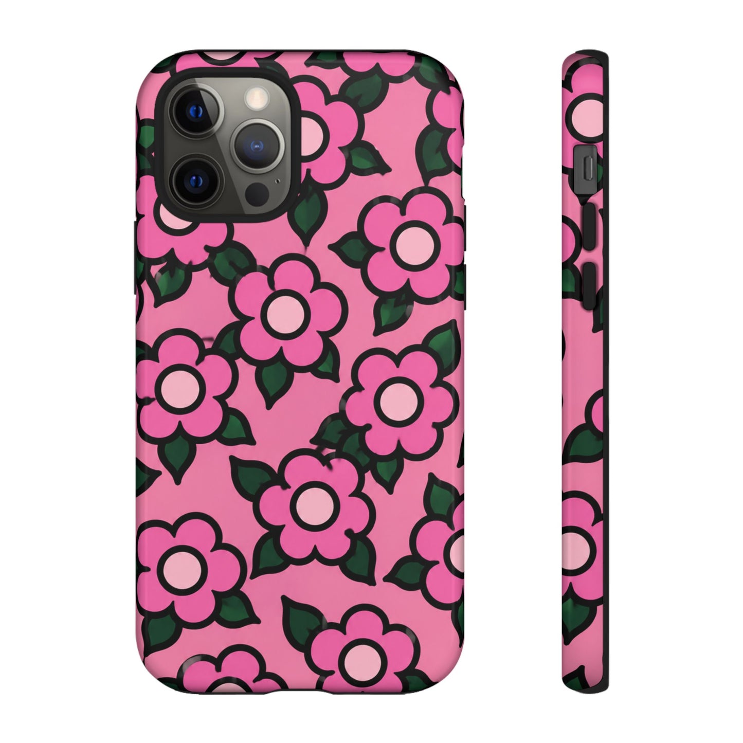 Pink Floral Tough Phone Case — Cute Retro Flower Protective Cover