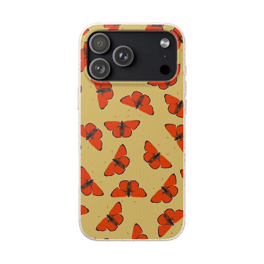 Biodegradable Retro Red Butterfly Pattern Phone Case for Apple iPhone and Samsung Galaxy.