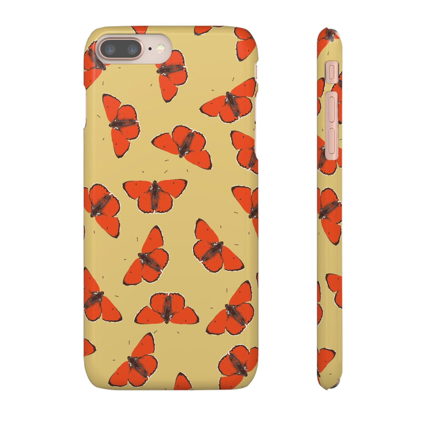 Butterfly Snap Phone Case — Red Moth Pattern on Mustard Background