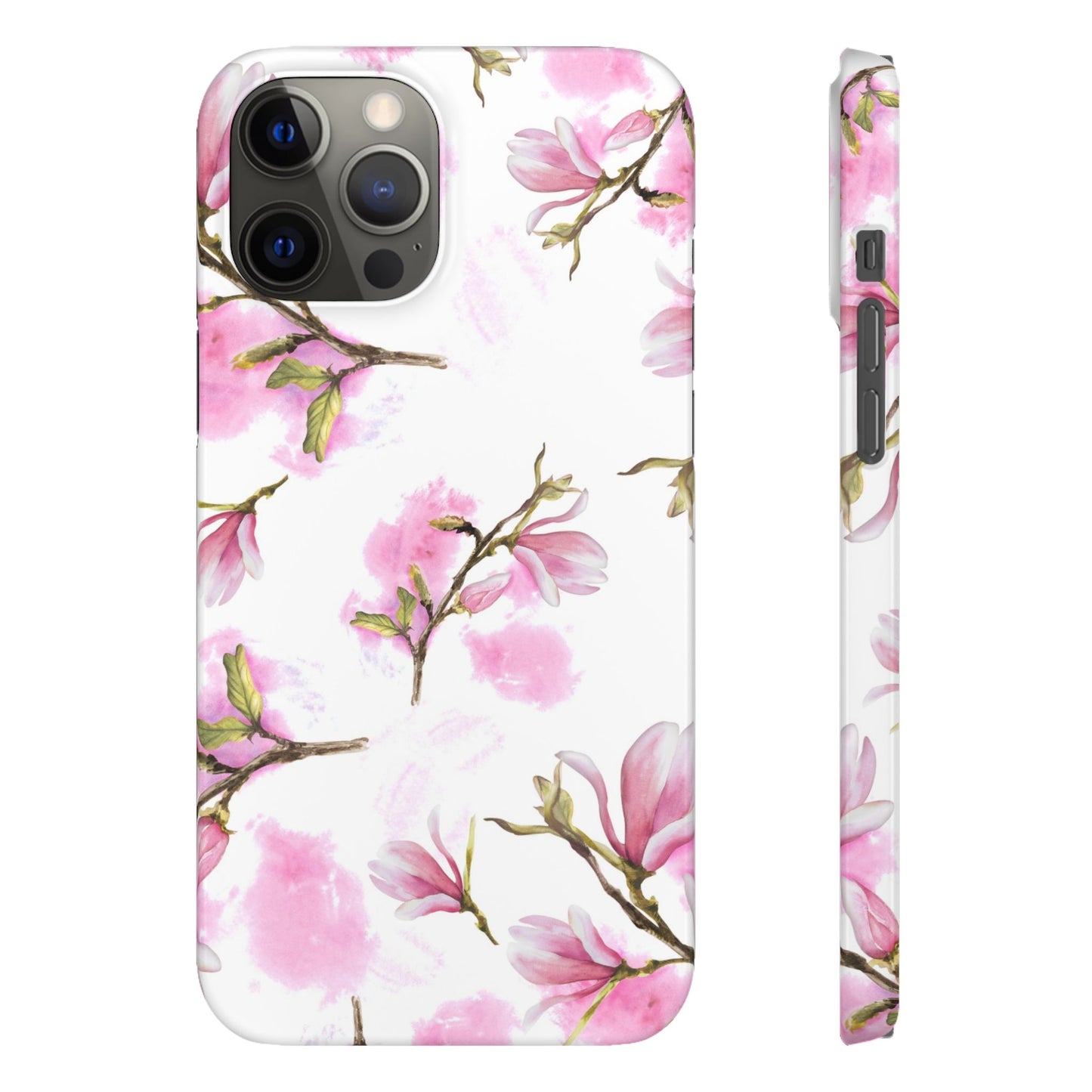 Floral Magnolia Slim Phone Case – Pink Watercolor Snap Case for Apple iPhone and Samsung Galaxy.