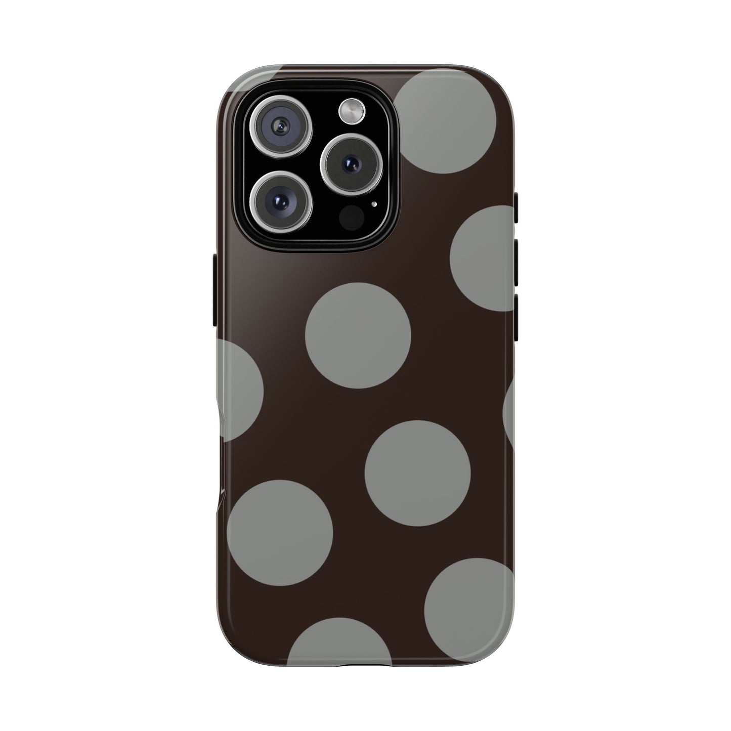 Polka Dot Tough Phone Case – Brown & Gray Retro Dot Protective Cover