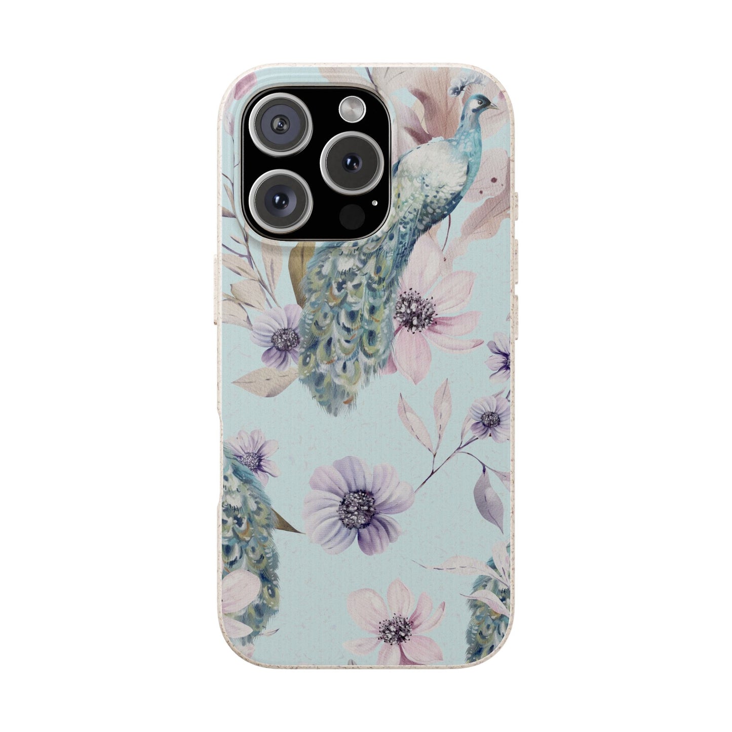 Peacock Floral Biodegradable Phone Case — Eco-Friendly Cover for Apple iPhone and Samsung Galaxy.