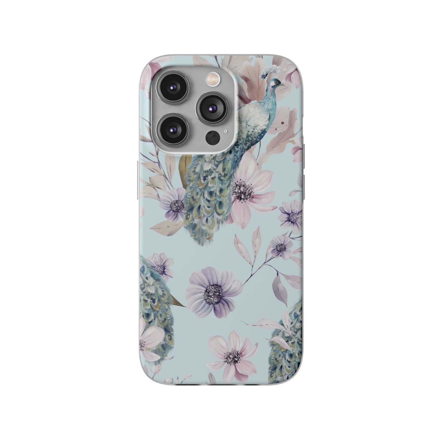 Peacock Floral Phone Case — Pastel Watercolor Bird Slim Case
