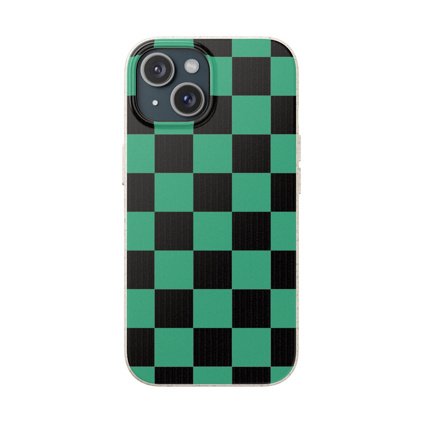 Biodegradable Checkerboard Phone Case — Green & Black Tanjiro Eco Smartphone Cover for Apple iPhone and Samsung Galaxy.