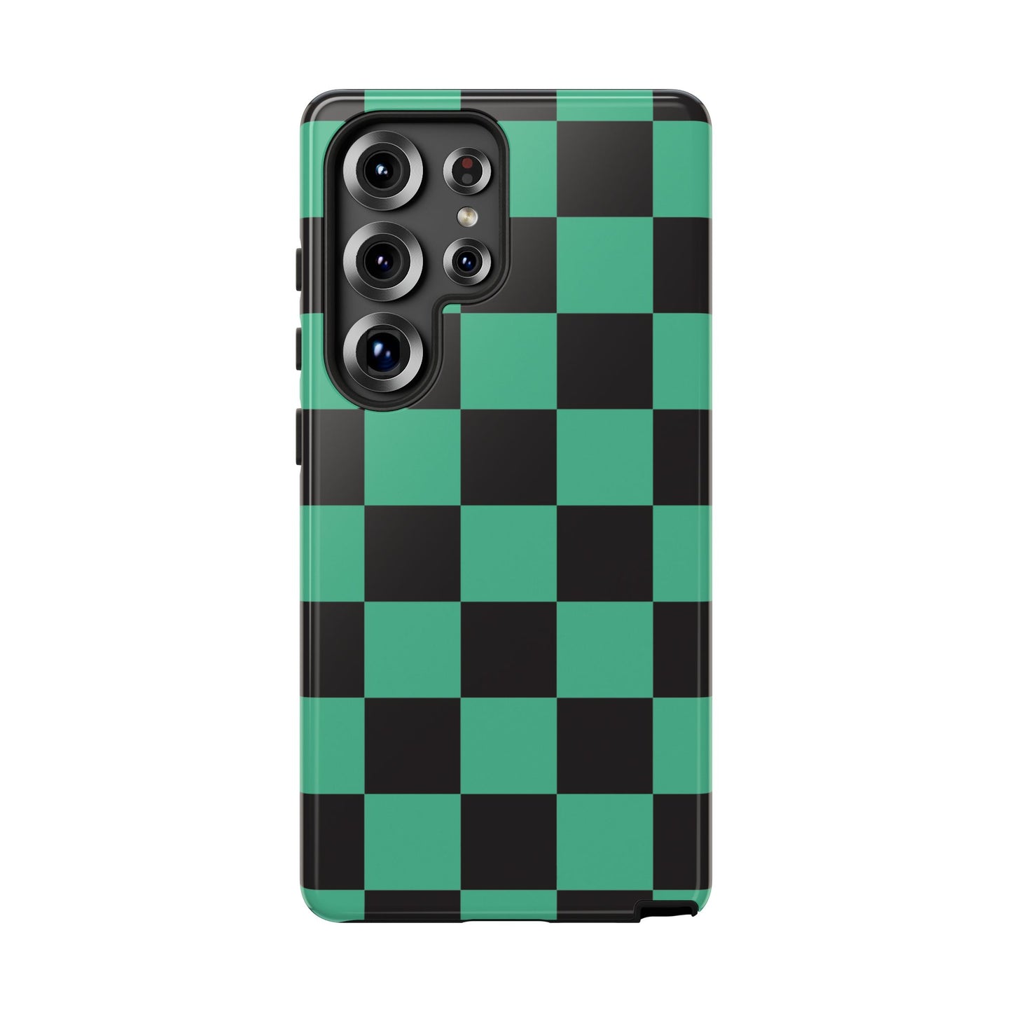 Tanjiro Checkerboard Tough Phone Case – Green & Black Protective Cover