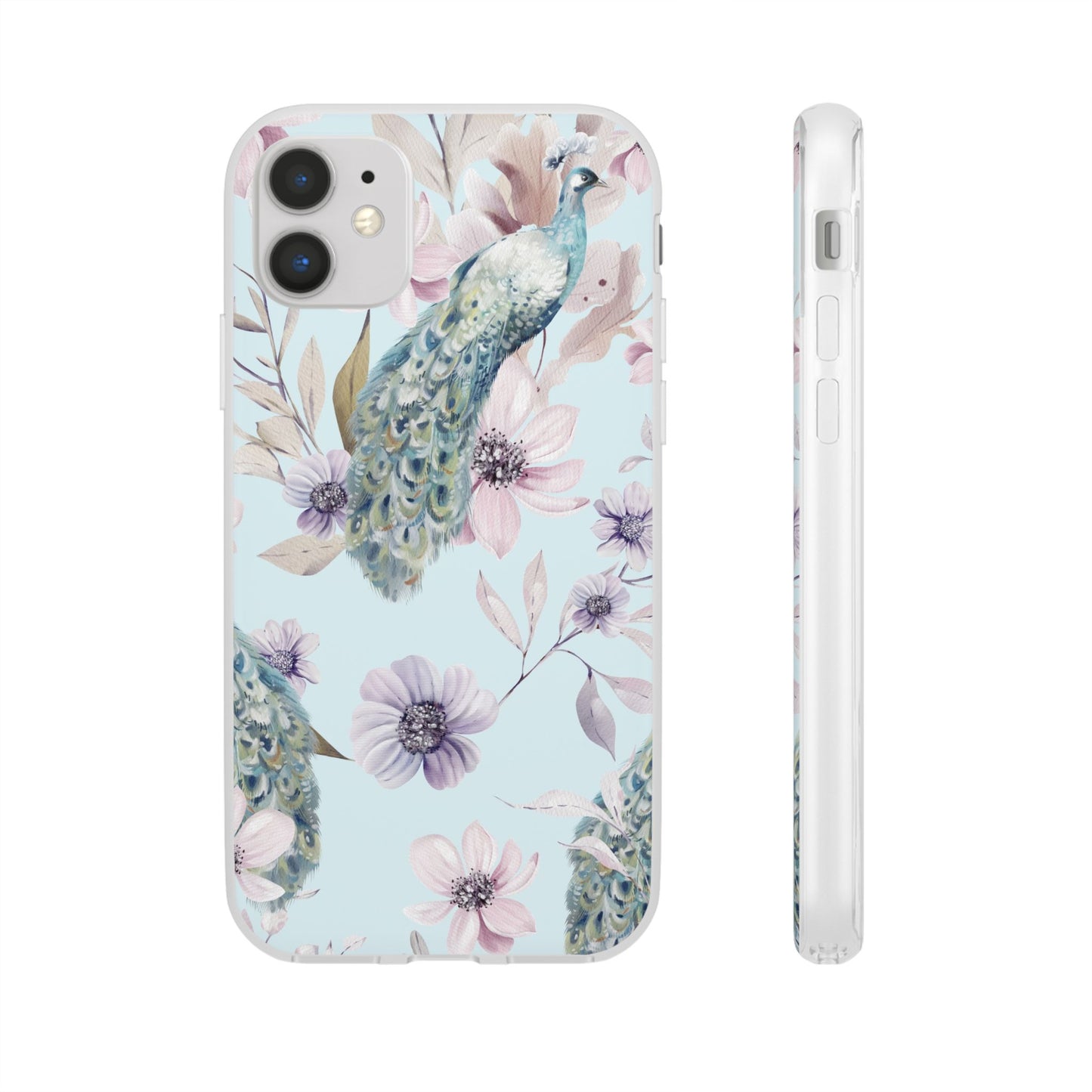 Peacock Floral Phone Case — Pastel Watercolor Bird Slim Case