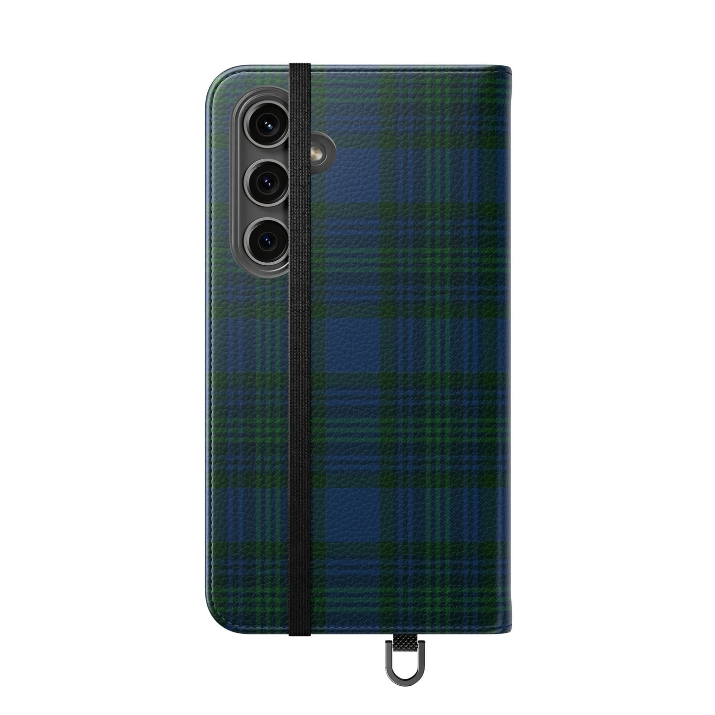 Tartan Flip Phone Case — Navy & Green Plaid Wallet Cover