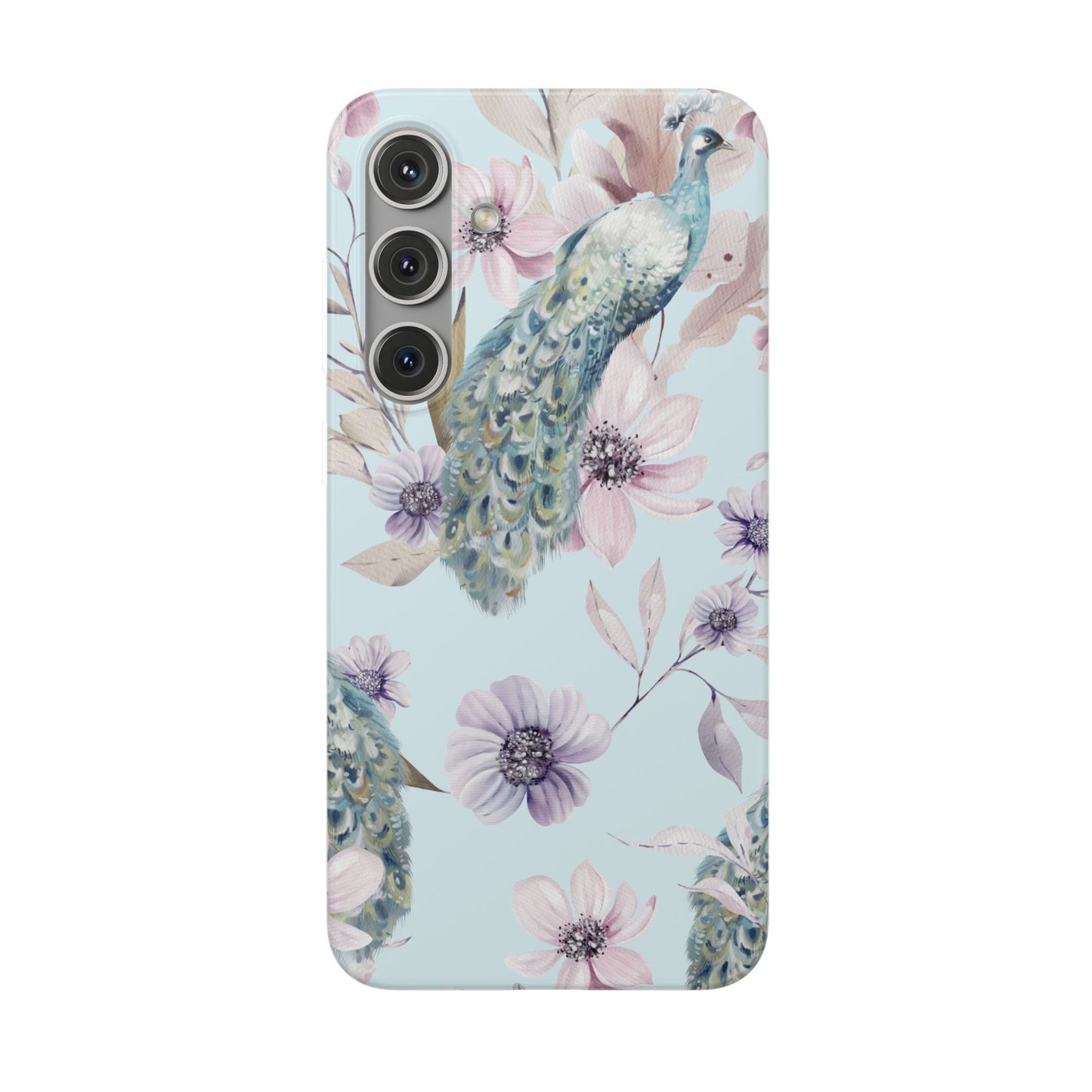 Pastel Peacock Watercolor Protective Flexi Case for Apple iPhone, Samsung Galaxy.