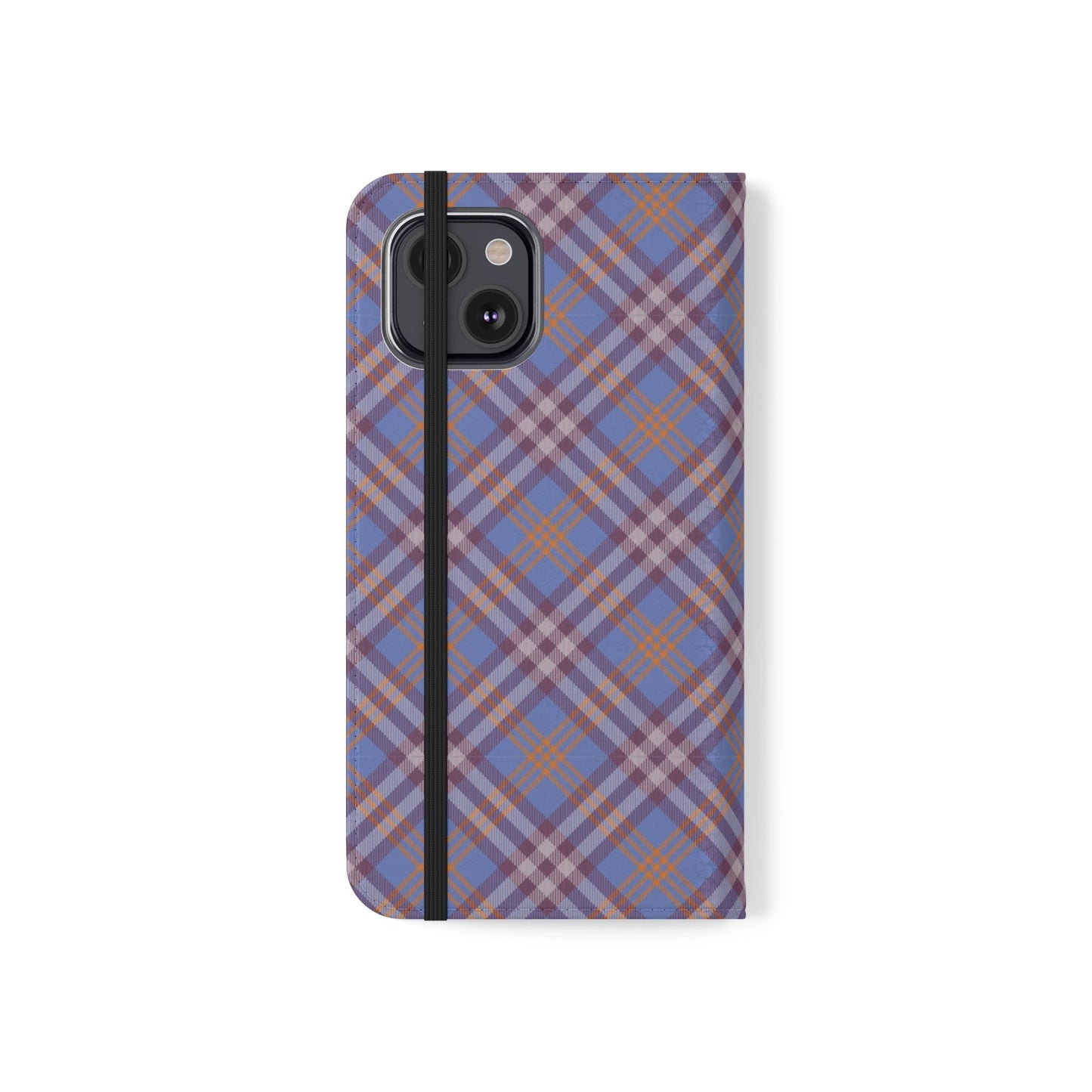 Tartan Flip Phone Case — Violet & Orange Plaid Wallet Cover