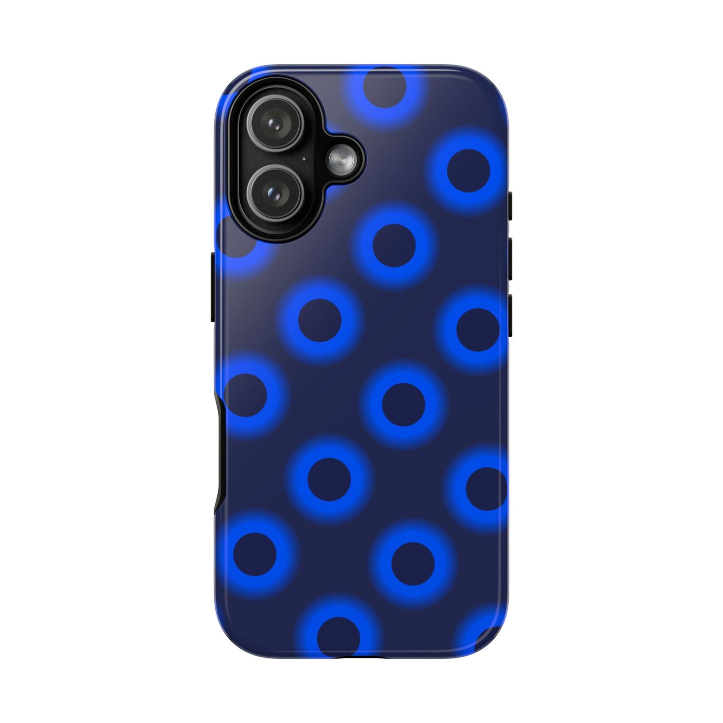 Blue Neon Dot Tough Phone Case — Protective iPhone Cover with Geometric Ring Pattern