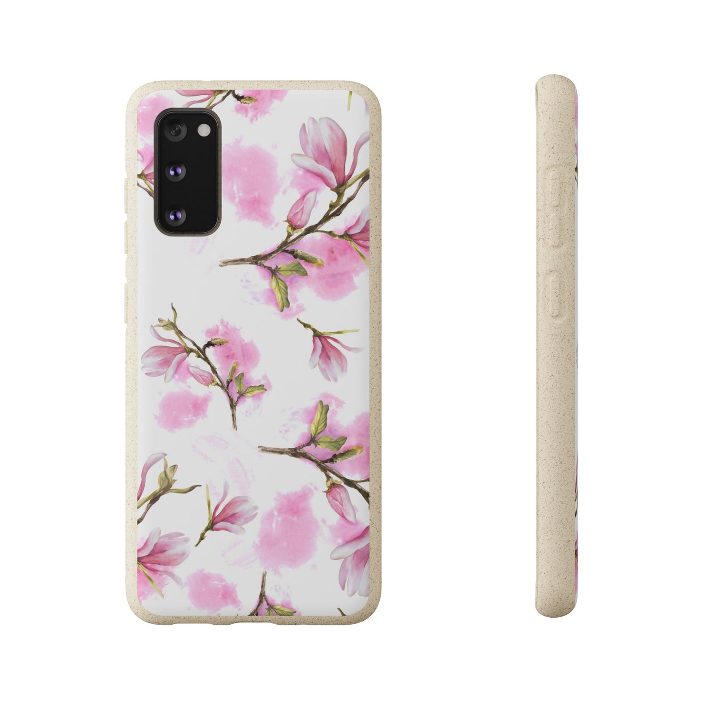 Biodegradable Phone Case — Pink Magnolia Floral Eco Phone Cover for Apple iPhone and Samsung Galaxy.