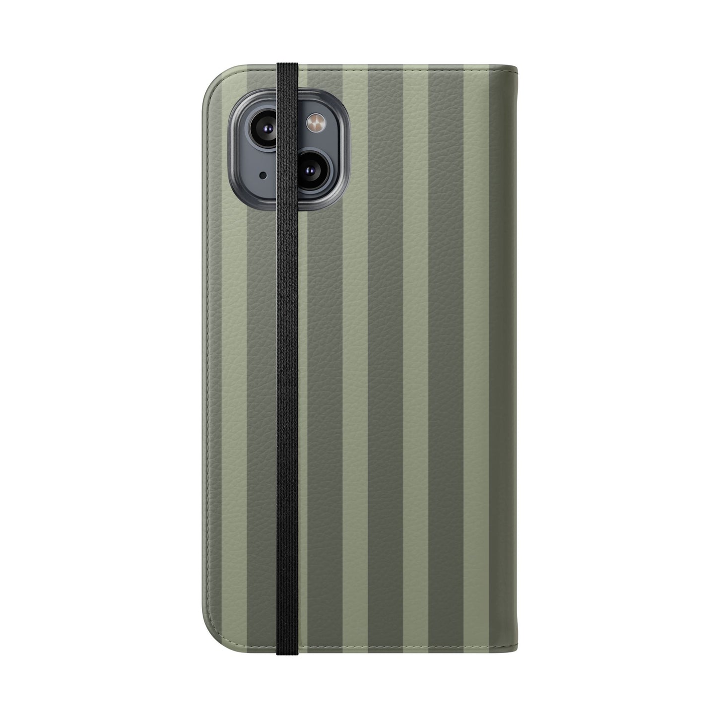 Olive Vertical Stripe Flip Phone Case — Wallet Cover with Card Slots