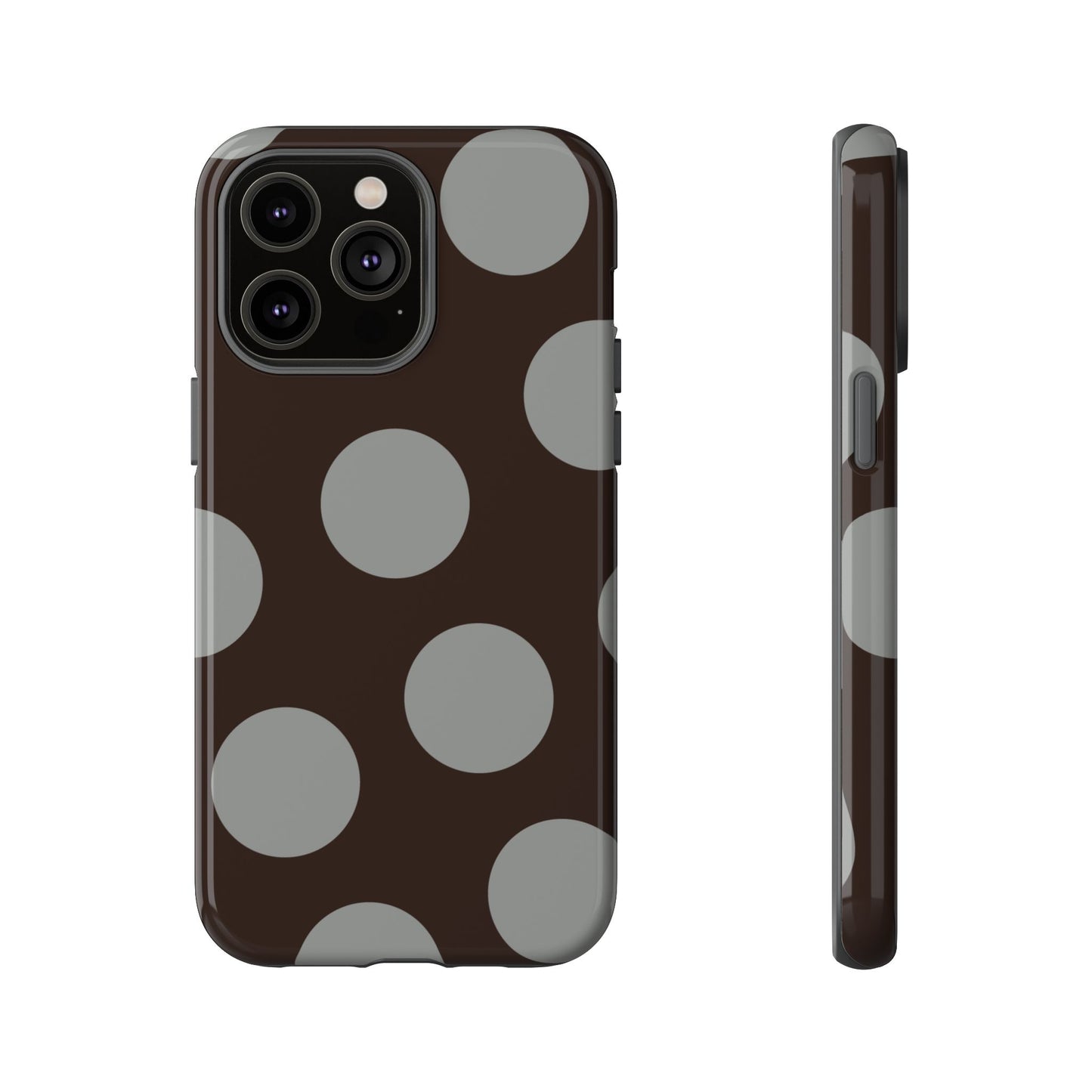 Polka Dot Tough Phone Case – Brown & Gray Retro Dot Protective Cover