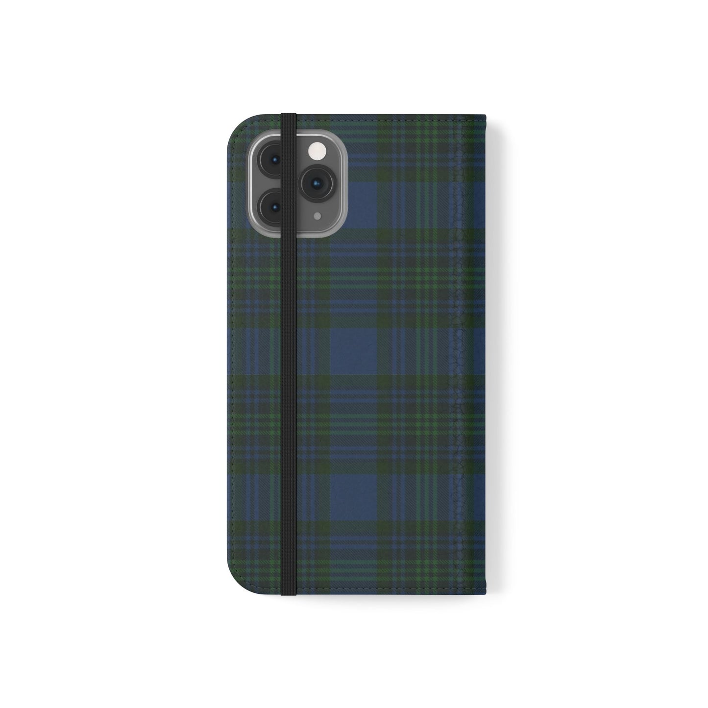 Tartan Flip Phone Case — Navy & Green Plaid Wallet Cover