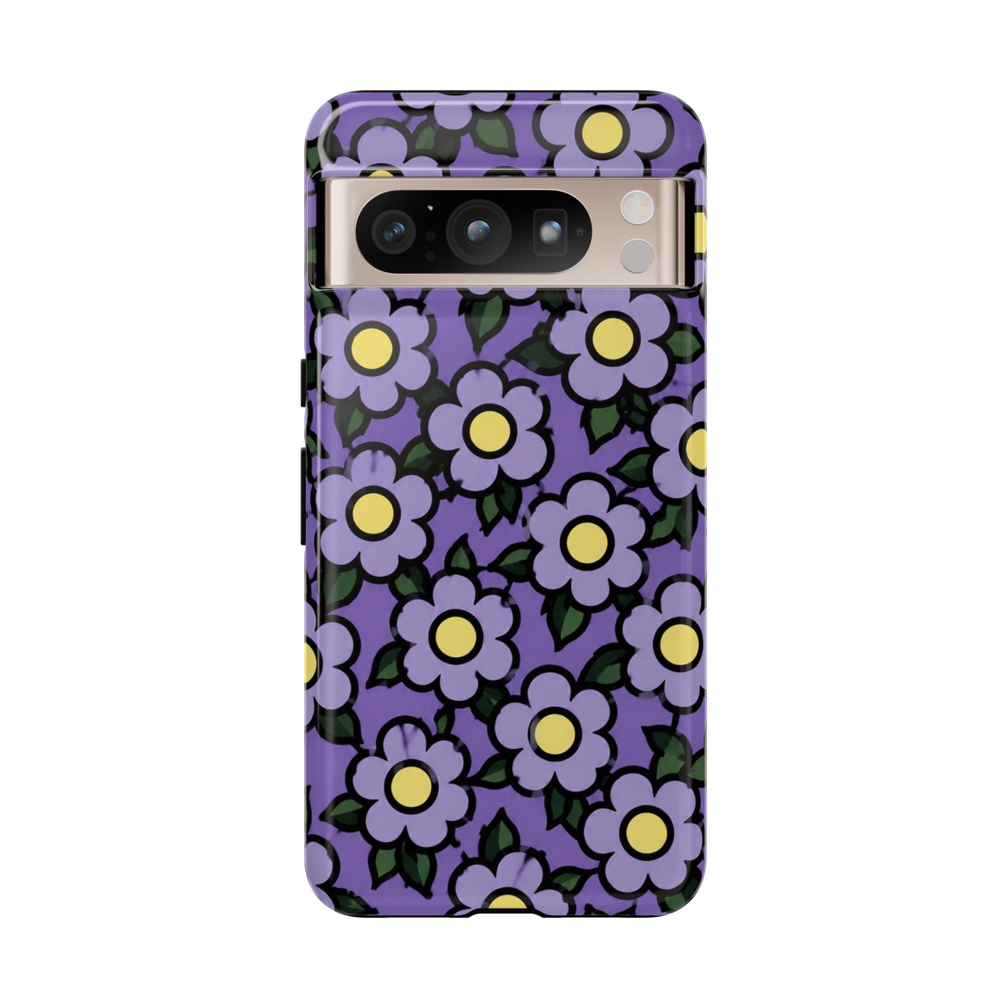 Purple Floral Tough Phone Case — Durable Protective Phone Cover with Cute Daisy Pattern