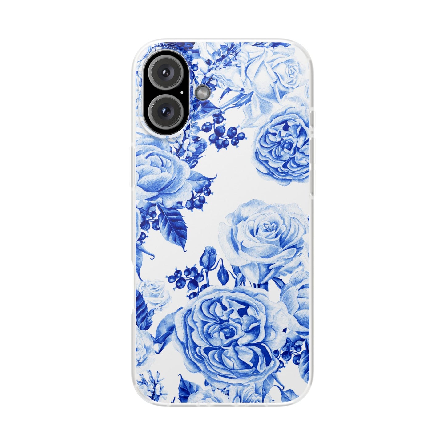Blue Floral Phone Case — Hand-Painted Rose Pattern Flexi Case for Apple iPhone, Samsung Galaxy and Google Pixel.