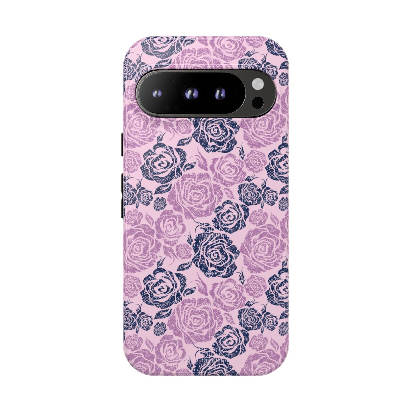 Floral Rose Tough Phone Case — Pink & Slate Rose Pattern
