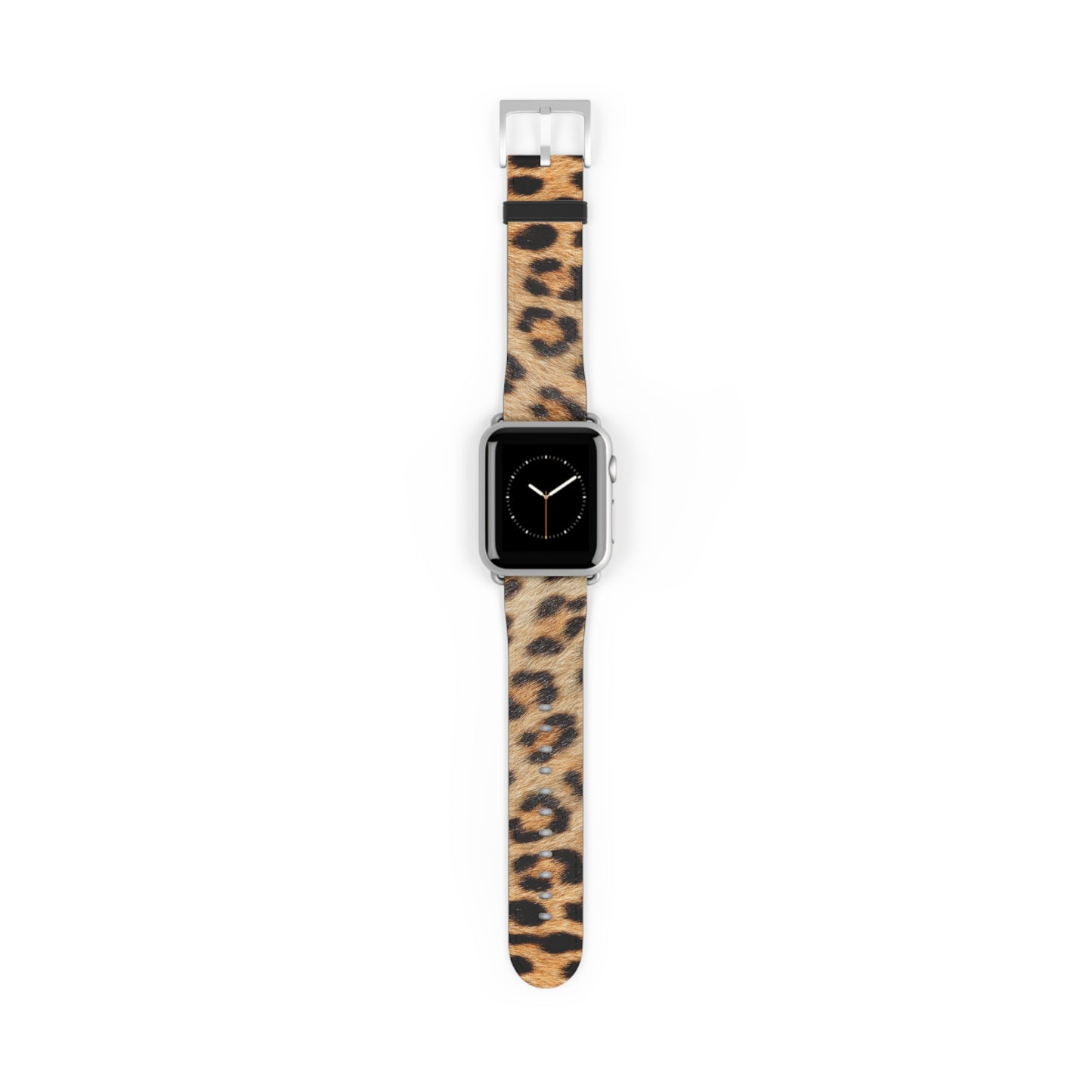 Leopard fur Apple Watch band in faux leather, big cat pattern, stylish gift for her, stainless steel buckle