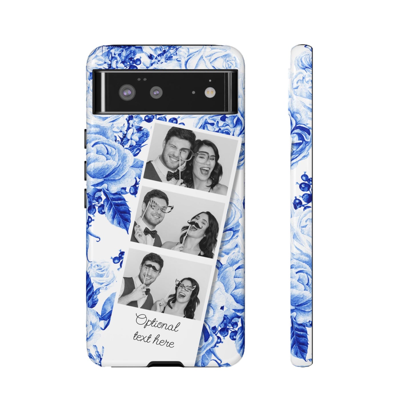 Three Photo Personalised Blue Floral Image Strip Custom Phone Case