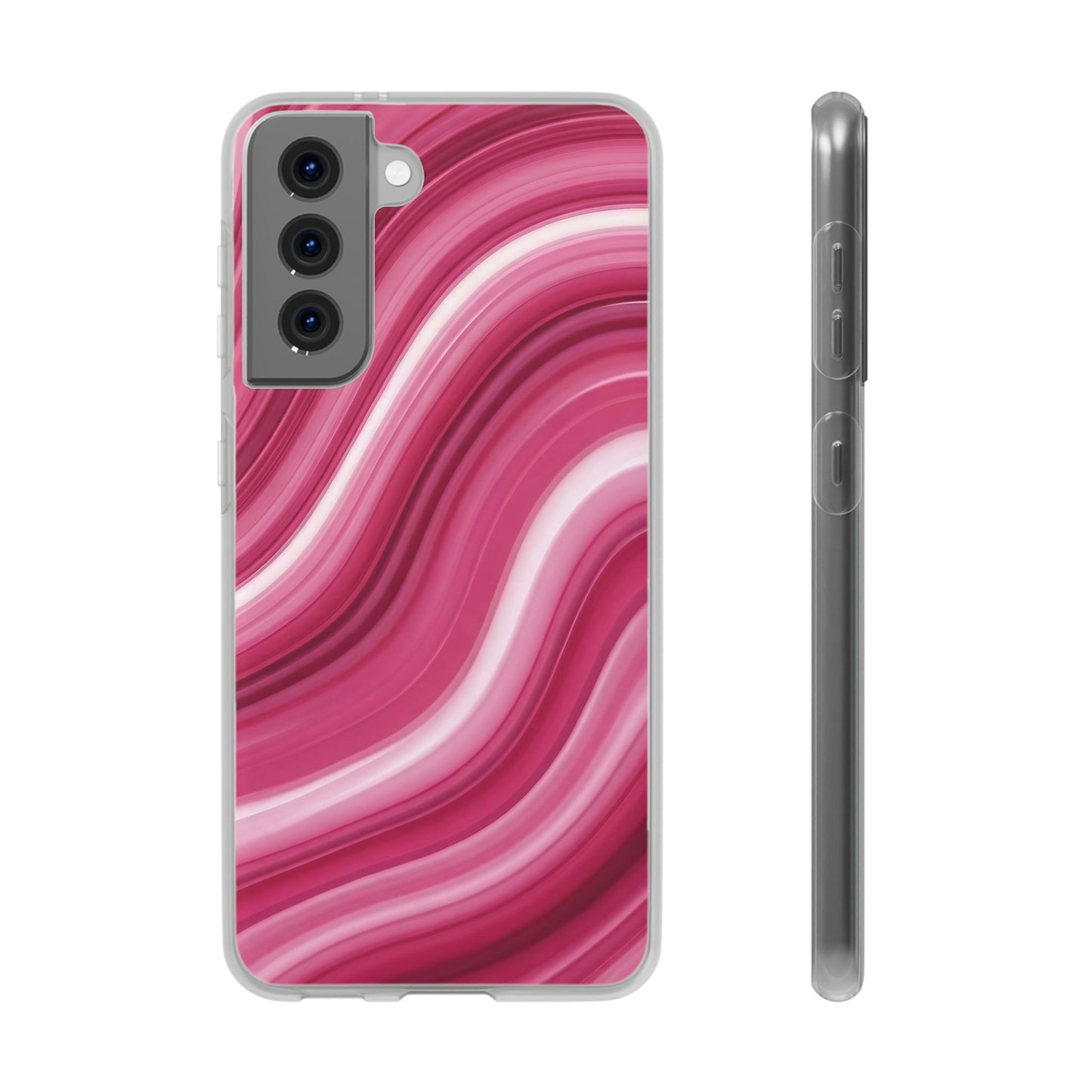 Pink Marble Wave Phone Case — Abstract Swirl Flexi Case for Apple iPhone, Samsung Galaxy.