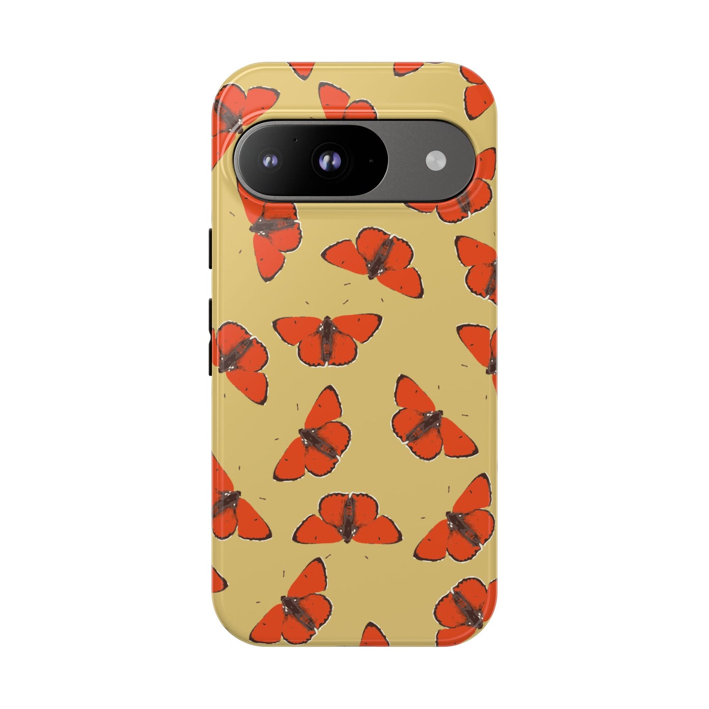 Red Butterfly Pattern Tough Phone Case — Retro Butterflies on Yellow