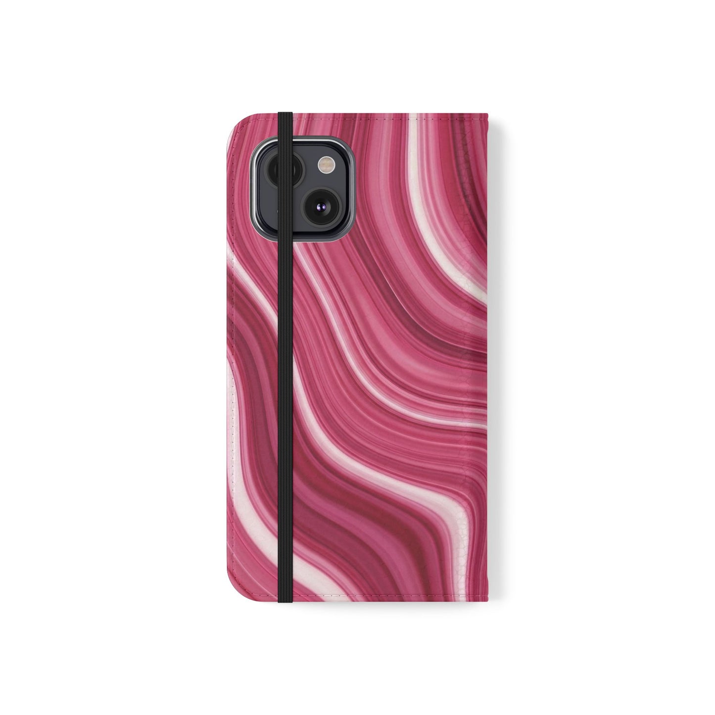 Pink Marble Swirl Flip Case — Wallet Phone Cover with Card Slots