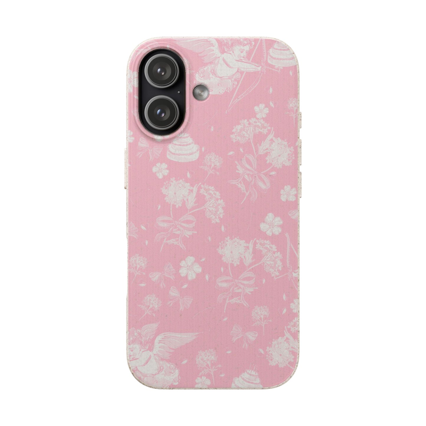 Pink Floral Cherub Biodegradable Phone Case for Apple iPhone and Samsung Galaxy.