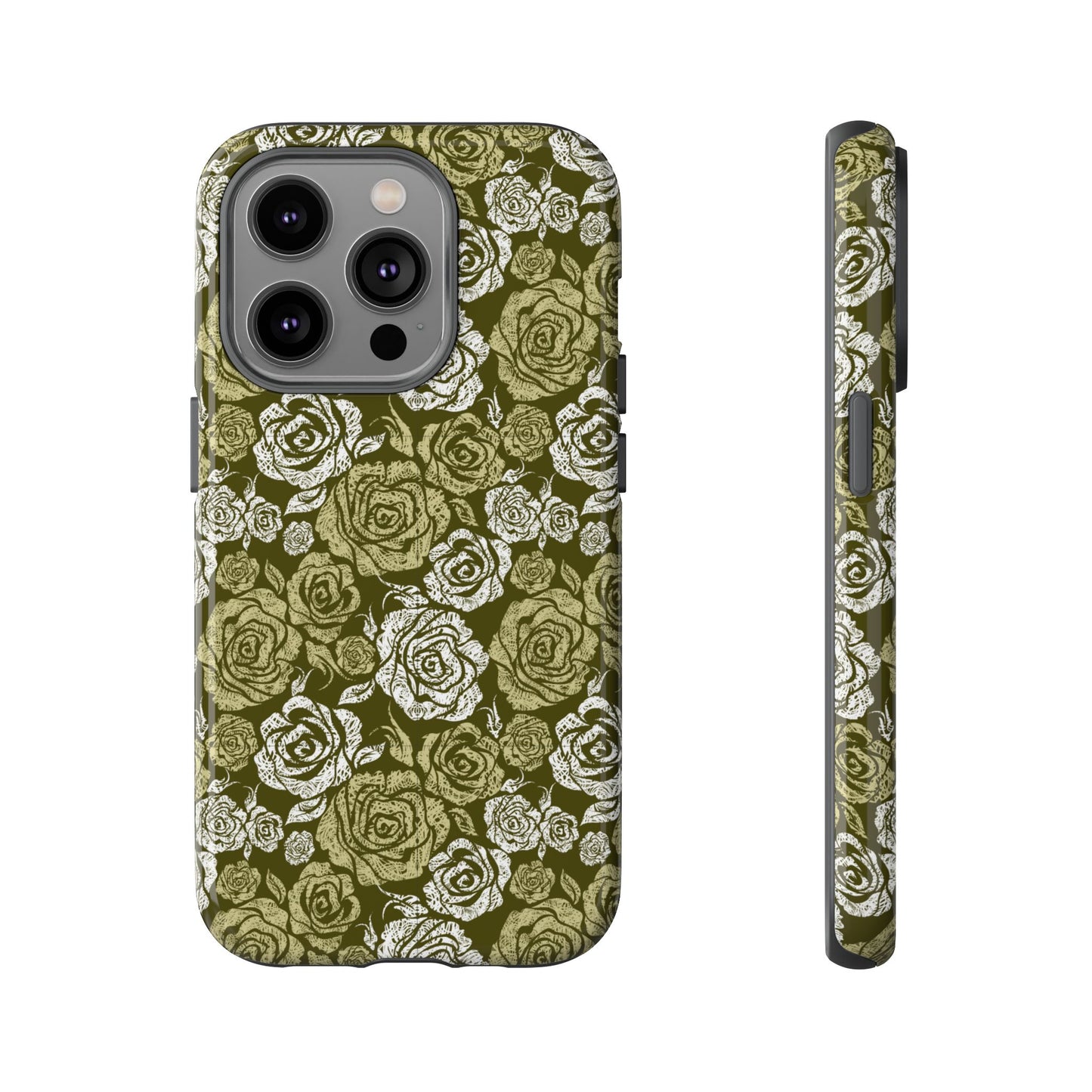 Floral Olive Rose Pattern Tough Phone Case