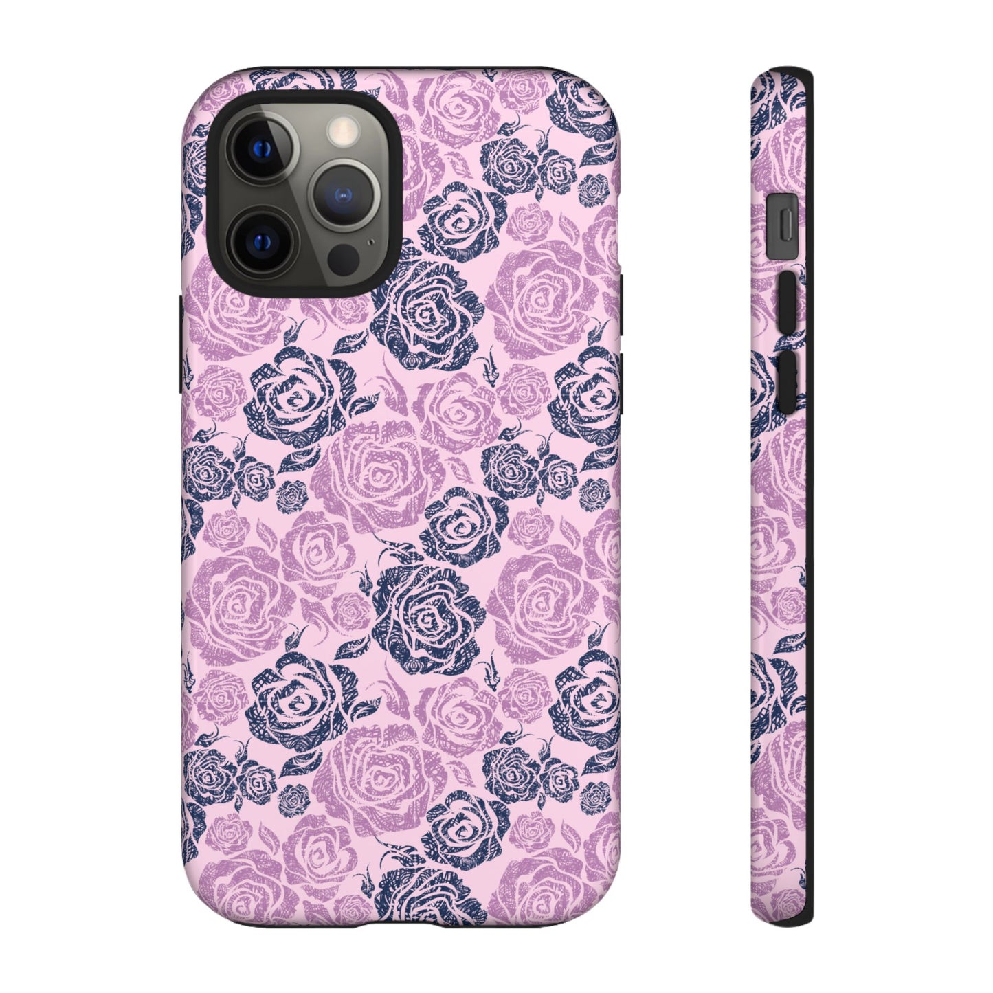 Floral Rose Tough Phone Case — Pink & Slate Rose Pattern