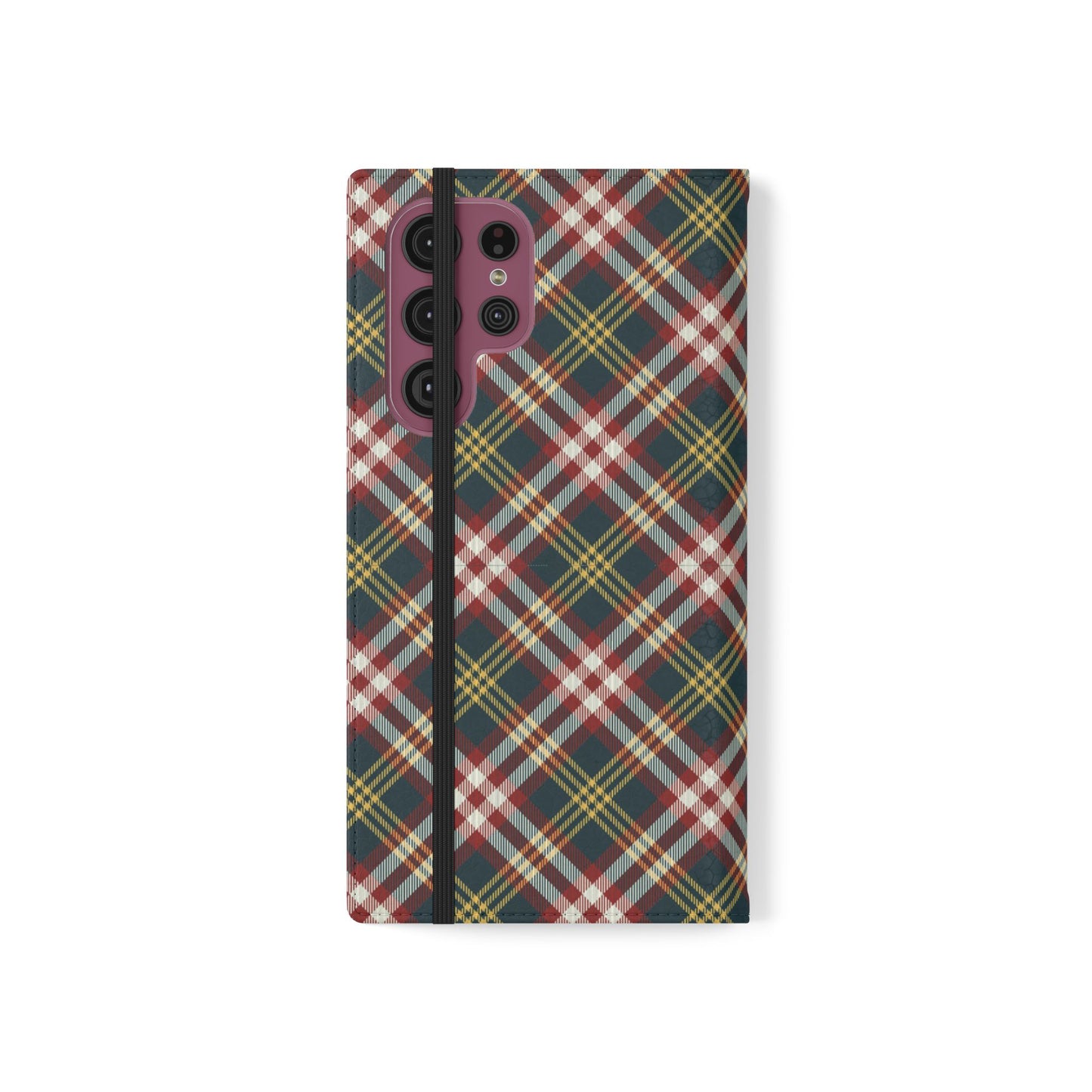 Tartan Flip Phone Case — Yellow & Red Plaid Wallet Cover