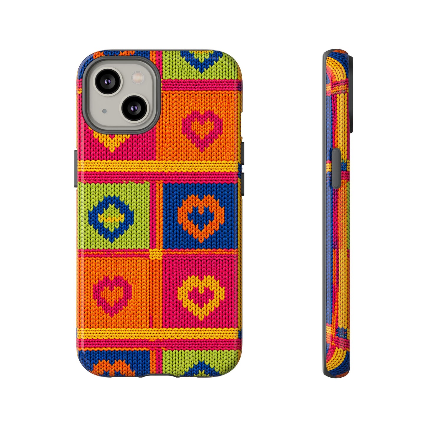 Retro Knit Pattern Heart Patch Tough Phone Case